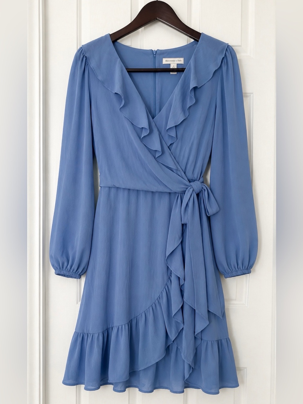 London Times NWT Blue Ruffle Wrap Dress Size 10 Romantic Feminine